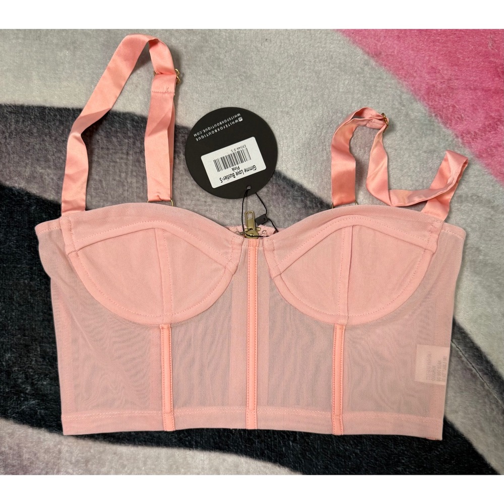 White Fox Boutique Gimme Love Bustier Pink Mesh Underwire Crop Top Small NWT